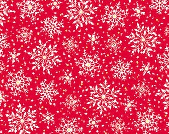 Può includere: Uno sfondo rosso con un motivo ripetitivo di fiocchi di neve bianchi. I fiocchi di neve sono di diverse dimensioni e sono sparsi casualmente sullo sfondo.