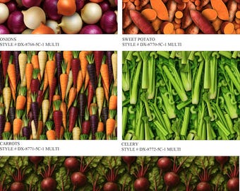 May include: A collection of images showcasing various vegetables. The images include onions, sweet potatoes, carrots, celery, and beets. Each image is labeled with the vegetable name and a style number.