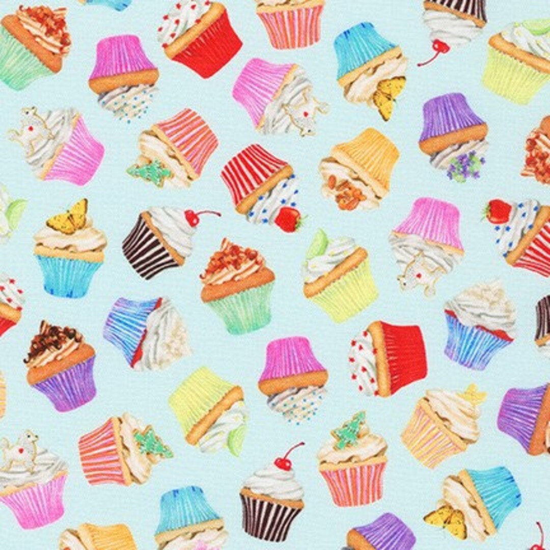 Robert Kaufman Sweet Tooth Cupcakes on Mint 100 Cotton Woven Fabric