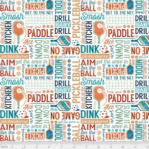 Pickleball Champ - 4 Way Text - #PCHA 5266 W - by Courtney Morganstern for P & B Textiles - 100% Cotton Woven Fabric - Choose Cut