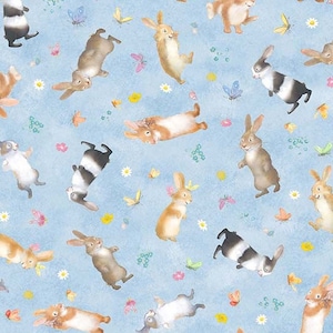 Honey Bunny, Funny Bunny on Blue, by Michael Miller, 100% Cotton Woven Fabric, Choose Your Cut