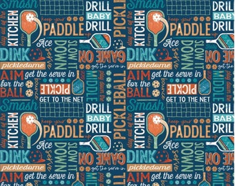 Pickleball Champ - 4 Way Text - #PCHA 5266 DB - by Courtney Morganstern for P & B Textiles - 100% Cotton Woven Fabric - Choose Cut