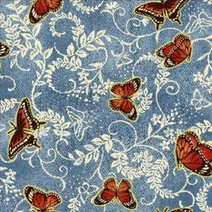 Yesterday Butterflies on Denim Med. Blue #59-5561- by Oasis - 100% Cotton Woven Fabric, Choose  Cut (Demin refers to color only)