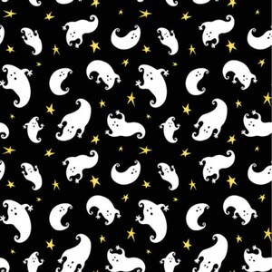 Boo! (Glow) - Tossed Ghosts - Pattern #246G-99 Black - by Henry Glass - 100% Cotton Woven Fabric - Choose Your Cut