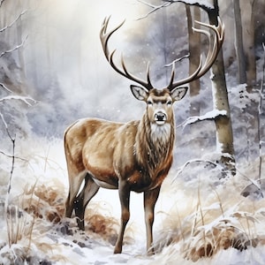 Winter Stag - Full Yard Panel - #AL-6450-3C-1 Multi - by David Textiles - 100% Cotton Woven Fabric - Measures 35.5&quot; x 45&quot;