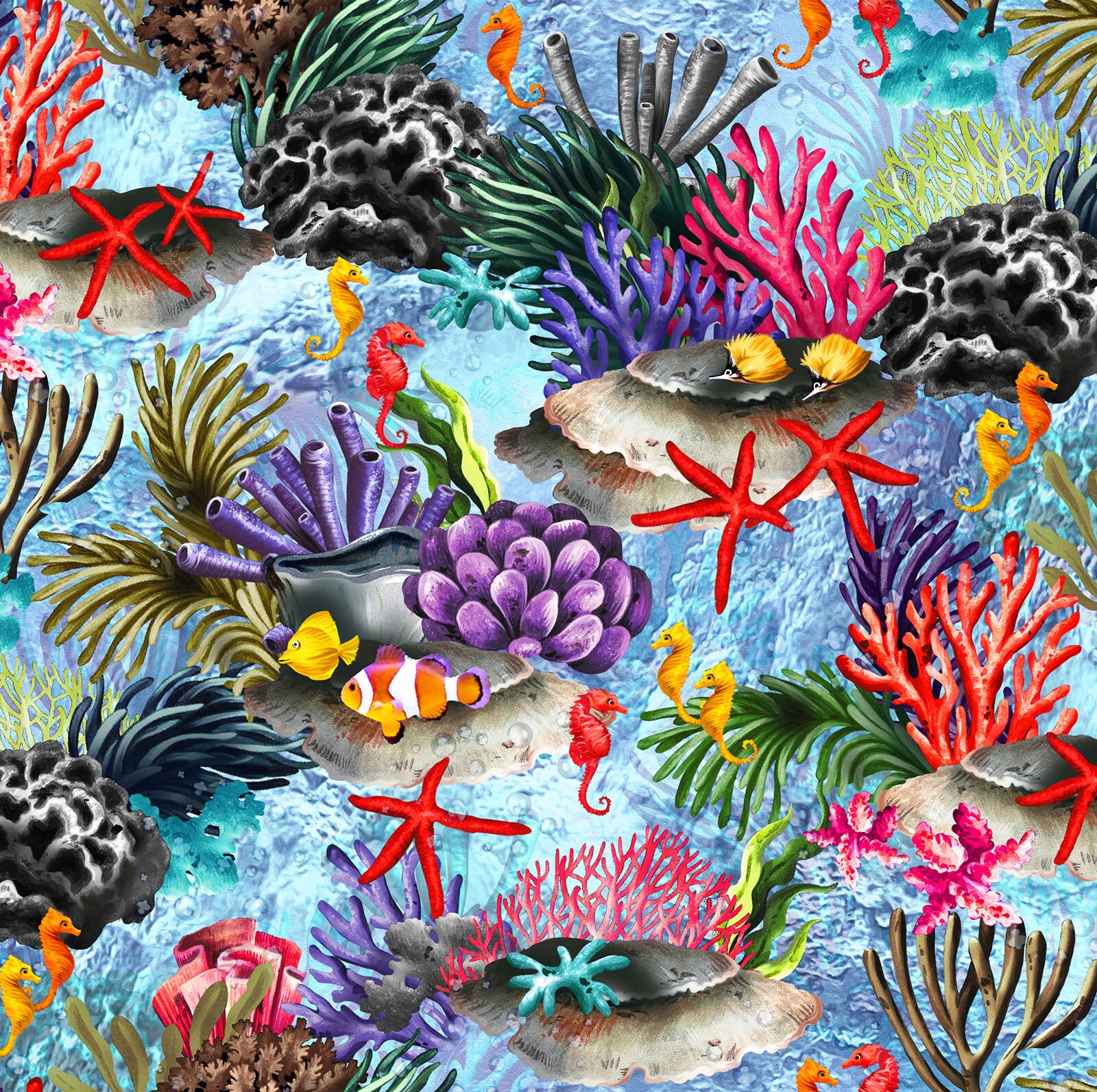 The Reef Pattern 593862 Coral Reef Light Blue Oasis Etsy