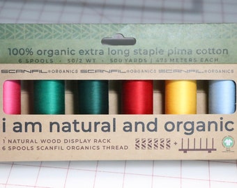 6 Spools of Scanfil 50 weight Organic Pima Cotton Sewing Thread - 500 yard spools - 100% Organic Cotton