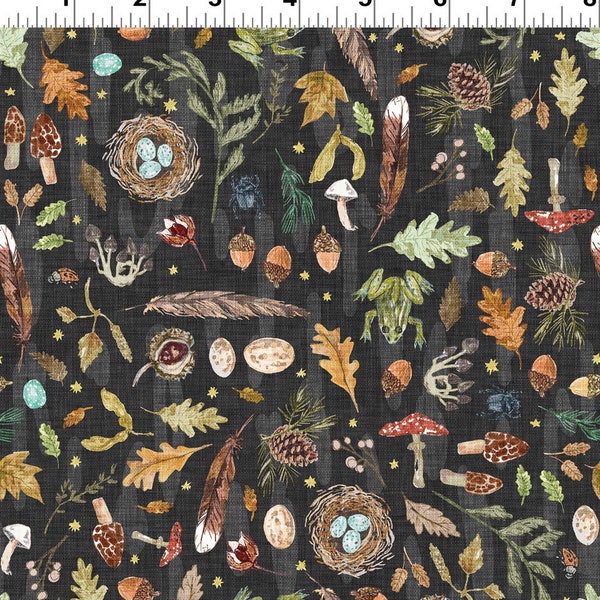 REMNANTS AVAILABLE - Autumnity Digital Nature Trail - #Y3863-115 Dark Black / Brown - by Clothworks - 100% Cotton Woven Fabric