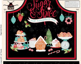 Peppermint Parlor - Sugar & Spice Christmas Apron Panel - #3017 27633 932 - 100% Cotton Woven Fabric Panel - Instructions Printed on Panel