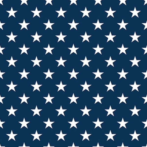 One Nation - White Stars on Navy - 113-70 Blue - by Henry Glass - 100% Cotton Woven Fabric - Choose Your Cut