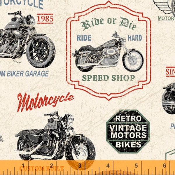 Born to Ride - Vintage Motorcycles - Retro Fabric - Ride or Die - by Windham - 100% Cotton Woven Fabric - Choose Your Cut