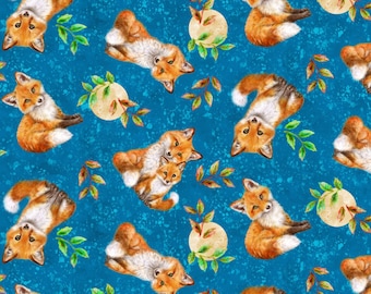 Auburn Fox - Fox Tossed Allover - Pattern #6228-77 Cobalt - de Studio E - Tela tejida 100% algodón - Elija su corte