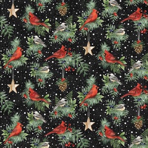 Winter Song - Birds on Black - Pattern #DP27801-99 - by Northcott - 100% Cotton Woven Fabric - Choose Cut