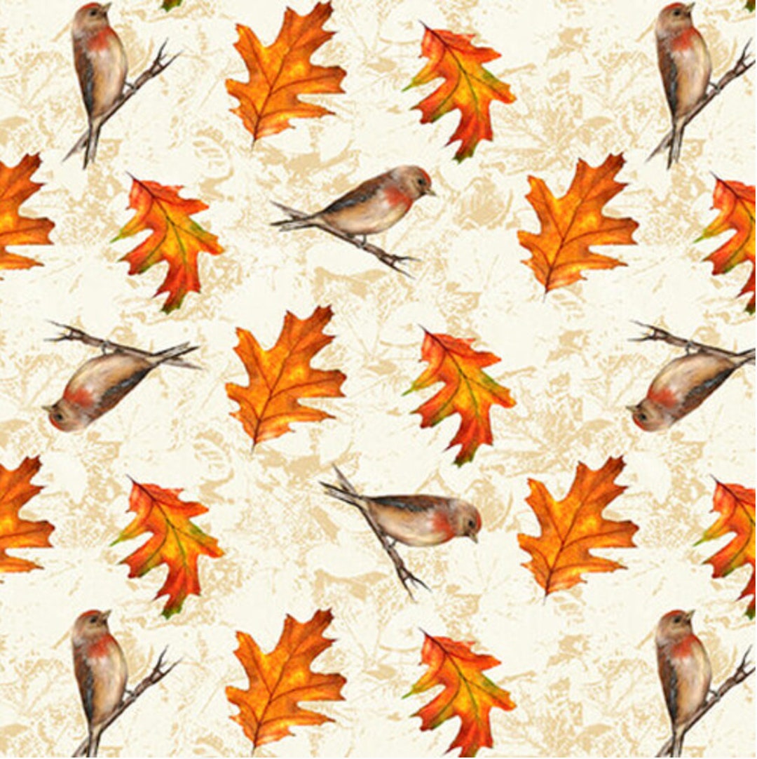 Autumn Splendor - Tossed Leaves and Birds - #269-44 Cream - by Henry ...