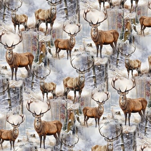Winter Stags Allover - #AL-6452-3C-1 Multi - Digital Print - by David Textiles - 100% Cotton Woven Fabric - Choose Your Cut
