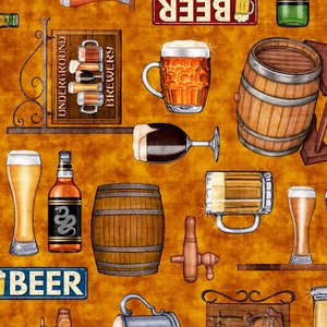 On Tap - Beer Motifs - # 28419 -S - by Quilting Treasures - 100% Cotton Woven Fabric - Choose Cut