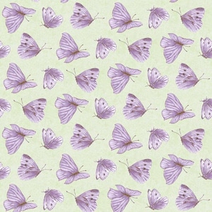 Lavender Garden - Mariposas arrojadas - Verde - #GLA-9876-65 - de Henry Glass - Tela tejida 100% algodón, elija su corte