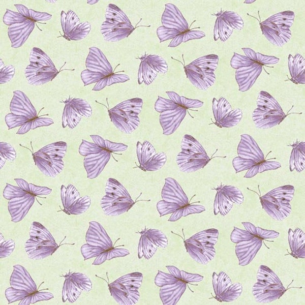 Lavender Garden - Tossed Butterflies - Green - #GLA-9876-65 - by Henry Glass - 100% Cotton Woven Fabric, Choose Your Cut