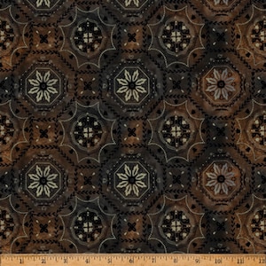 On the Range #V5316-A4-Antique-Black - Brown and Black Medallions - Western coordinate - by Hoffman - 100% Cotton Woven Fabric - Choose Cut