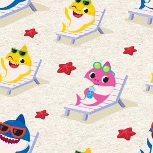 Baby Shark - Starfish Beach - Cream/Multi - by Springs Creative - 100% Cotton Woven Fabric, Choose Your Cut
