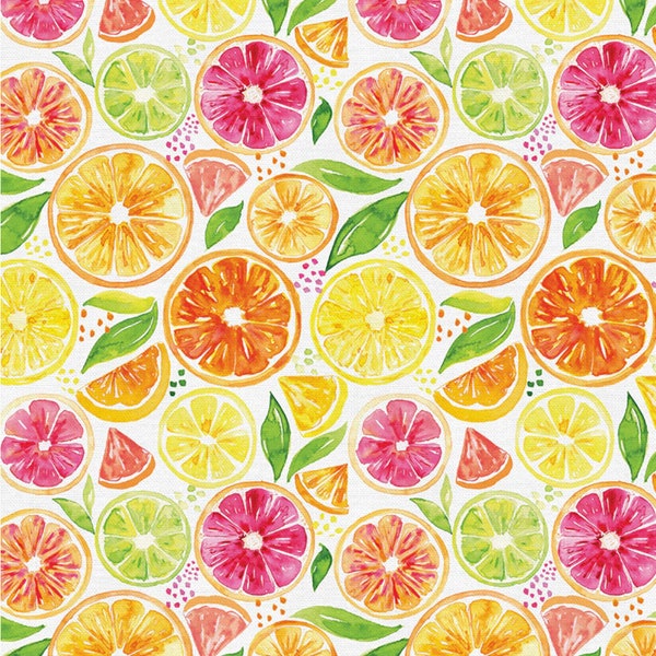 Sweet & Sour Citrus Mix - White - by Paintbrush Studio - 100% Cotton Woven Fabric - Choose Your Cut