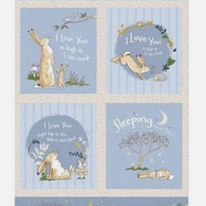 Guess How Much I Love You for 2024 - 24&quot; Fabric Panel - #Y4244-88 Denim Color - by Anita Jeram for Clothworks - 100% Cotton Woven Fabric