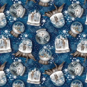 Cold Winter Morning #7295-77 Dk Blue - Snow Globe Toss - by Studio E - 100% Cotton Woven Fabric - Choose Your Cut