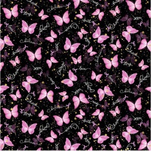 Pink Ribbons & Butterflies - #CD3399 Black - by Timeless Treasures - 100% Cotton Woven Fabric - Choose Your Cut