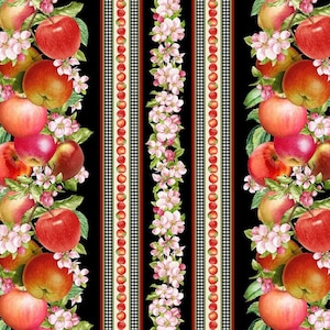 Orchard Valley - Apple 11 Inch Border Stripe - #FRUIT-CD2862  BLACK - by Timeless Treasures - 100% Cotton Woven Fabric - Choose Your Cut