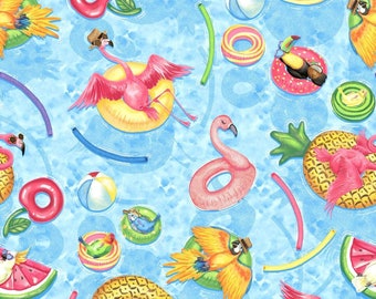 Baño para pájaros tropical - #7610-11 Multi - Flocado en flotadores - por Studio E - Tejido 100 % algodón - Elija su corte