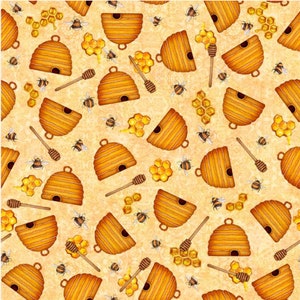 Sweet as Honey Beehives - #29444 -A - by Quilting Treasures - 100% Cotton Woven Fabric - Choose Cut