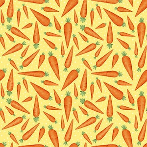 EASTER FUN Q-2572-44 - Carrots on Yellow - by Henry Glass - 100% Cotton Woven Fabric - Choose Cut