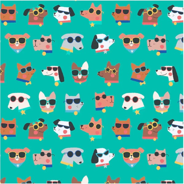 Puppy Pool Party - Dogs with Sunglasses - #PUPP 2315 - by Dashwood Studio - 100% Cotton Woven Fabric - Choose Your Cut