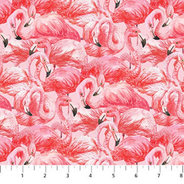 Flamingo Bay - flamants roses emballés - # 24292-21 - par Northcott - 100 % coton, coupe au choix