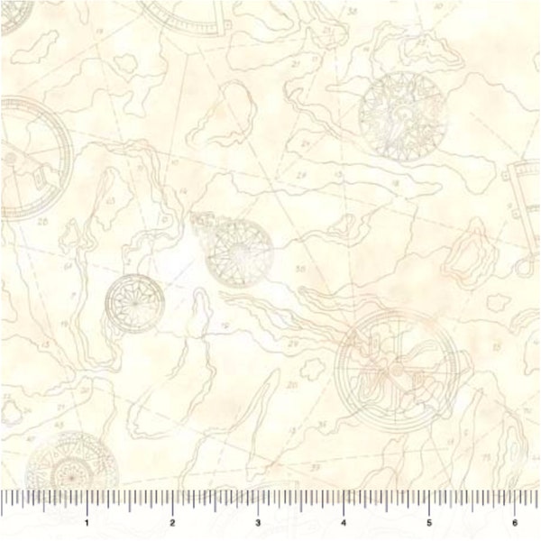 This and That VIII - #29403 -E - Cream Nautical Map - by Quilting Treasures - 100% Cotton Woven Fabric - Choose Cut