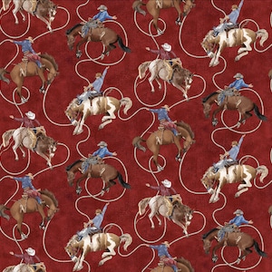 Cowboy Blues - Cowboys on Red - Pattern #DP28145-24 - by Northcott - 100% Cotton Woven Fabric - Choose Cut