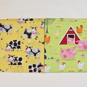 Two Fat Quarters - Best Friends Farm by Henry Glass - Cute Cows and Other Farm Animals - 100% Cotton Woven Fabric