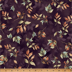 Fall Leaves - #W5355-46G-Plum with Gold Metallic - by Hoffman - From the Blue Jay Song Collection - 100% Cotton Woven Fabric - Choose Cut
