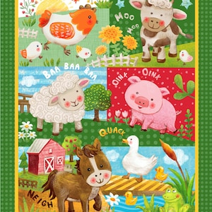 Wee Ones – Baby Farm Animals – Pattern # 57-5731 - Oasis Fabric Digital Panel Measures appx 36&quot; x 44″ - 100% Cotton Woven