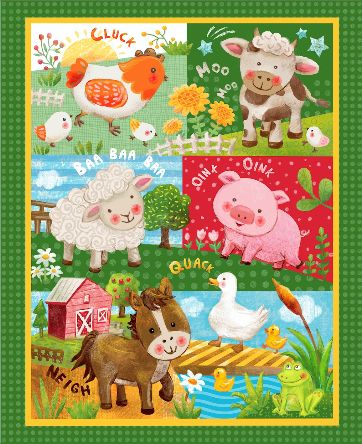 Wee Ones – Baby Farm Animals – Pattern # 57-5731 - Oasis Fabric Digital Panel Measures appx 36" x 44″ - 100% Cotton Woven