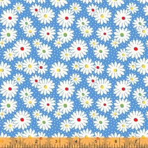 Sugarcube - Daisy Dots Blue - Pattern # 52735-3 - by Whistler Studios for Windham Fabrics - 100% Cotton Woven Fabric, Choose Your Cut