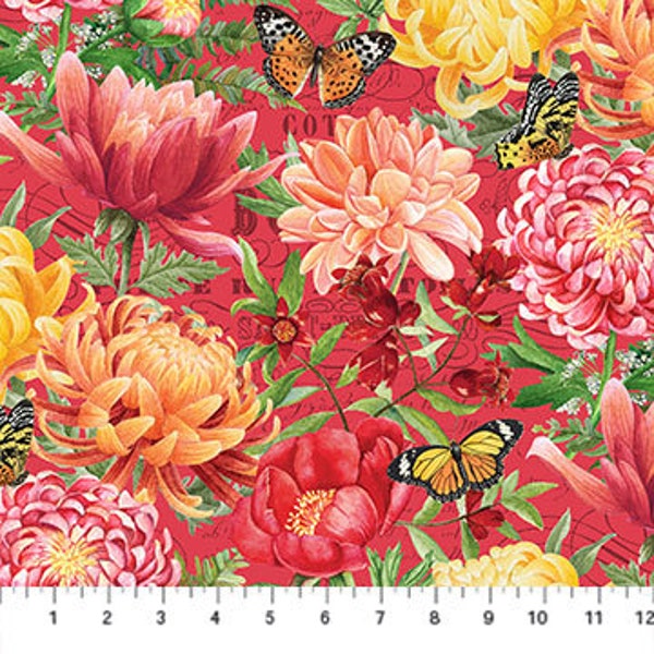 Morning Blossom - Floral Main - Red Multi - # 24917-24 - by Northcott - 100% Cotton Woven Fabric - Choose Your Cut