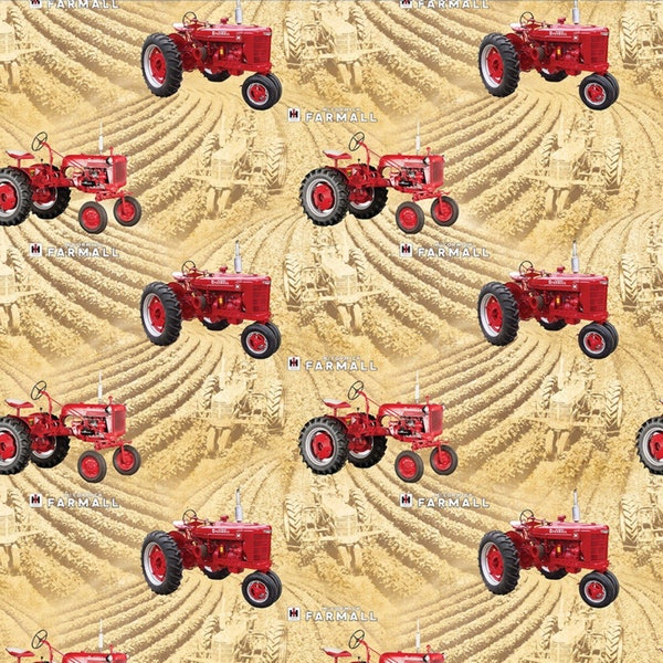 Farmall Pattern # 10295 Wheat - Red Tractors in Fields of Wheat - 100% Cotton Woven Fabric - Choose Your Cut