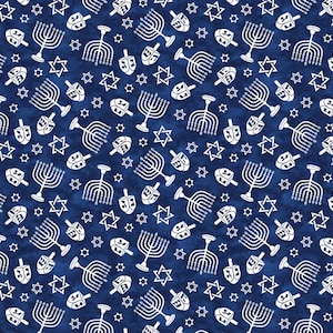Starlight Menorah Dark Blue - Pattern #27848-46 - Hanukkah Fabric - by Northcott - 100% Cotton Woven Fabric - Choose Cut