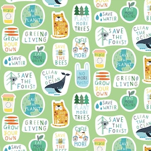 Save The Planet - Patches - By Sally Payne For Dashwood Studio - 100% Cotton Woven Fabric - Choose Cut