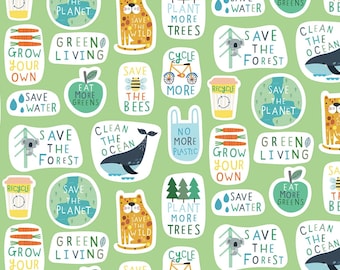 Save The Planet - Patches - By Sally Payne For Dashwood Studio - 100% Cotton Woven Fabric - Choose Cut
