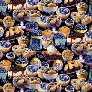 Blueberry Hill - Blueberry Treats - Black - # BEN-12637-12 - by Benartex - 100% Cotton Woven Fabric - Choose Your Cut