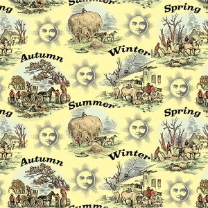 Old Farmer&#39;s Almanac - Seasons Etchings - Beige - Pattern # 10324 - by Print Concepts - 100% Cotton Woven Fabric - Choose Your Cut