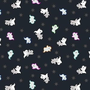 Spooky Ghosts on Black, Glow in the Dark, # A573.3, by Lewis & Irene, Halloween, 100% Cotton Woven Fabric - Choose Cut