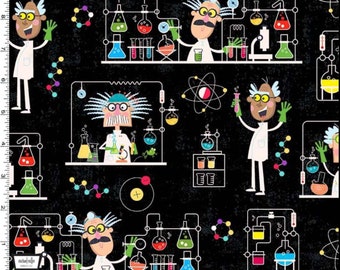 Mad Scientist - STEM Squad - Black Background - Pattern # DC9714-BLAC-D - by Michael Miller - 100% Cotton Woven Fabric, Choose Your Cut